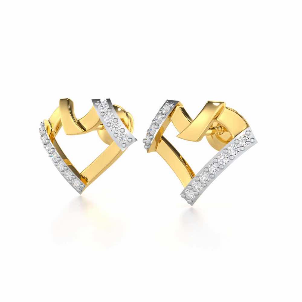 Heart Gleam Silver Stud Earrings - Yellow Gold - Image 3