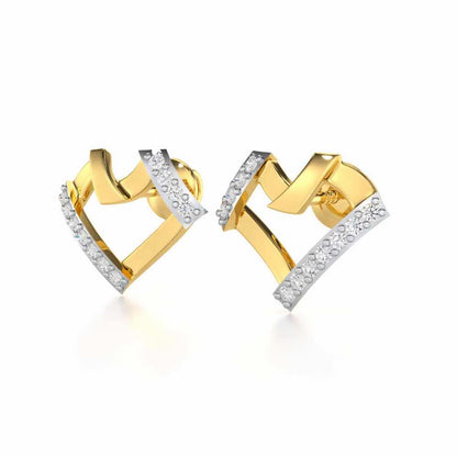 Heart Gleam Silver Stud Earrings - Yellow Gold - Image 3