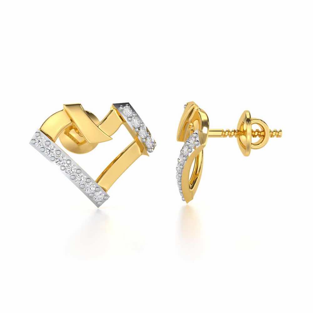 Heart Gleam Silver Stud Earrings - Yellow Gold - Image 4