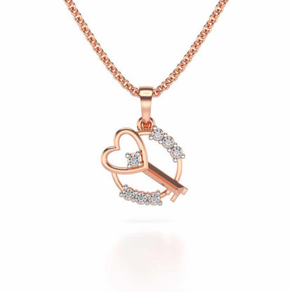 Heart Key Silver Pendant - Rose Gold - Image 1