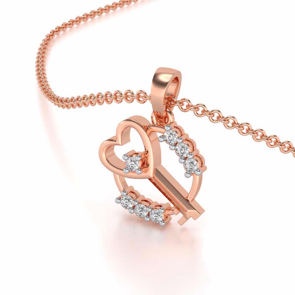 Heart Key Silver Pendant - Rose Gold - Image 2