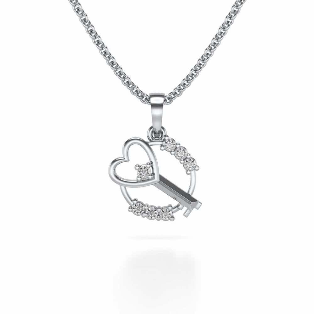 Heart Key Silver Pendant - White Gold - Image 1