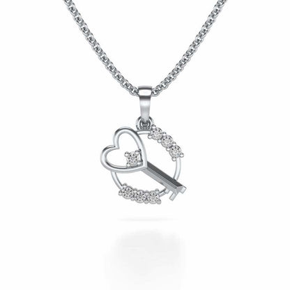 Heart Key Silver Pendant - White Gold - Image 1