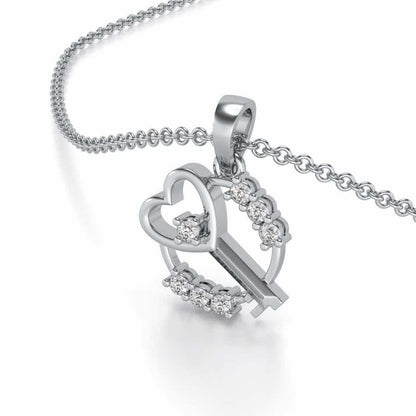 Heart Key Silver Pendant - White Gold - Image 2
