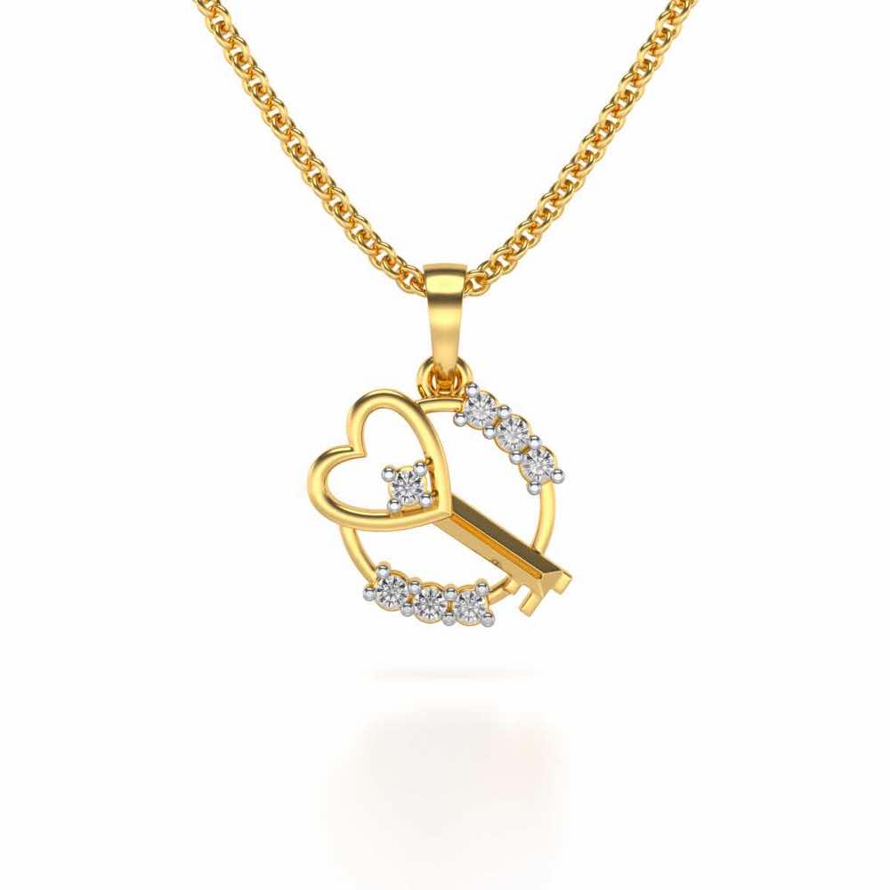 Heart Key Silver Pendant - Yellow Gold - Image 1