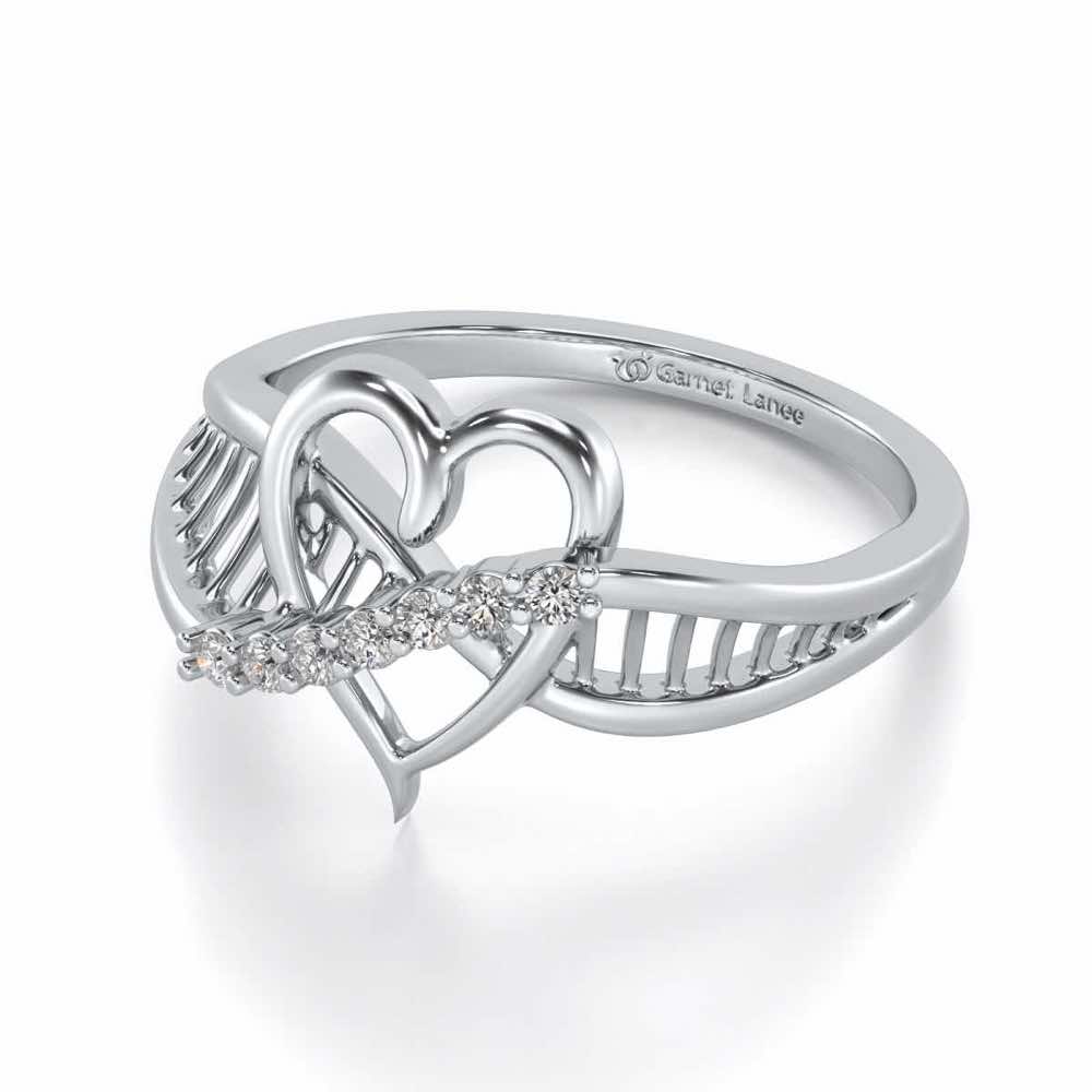 Heart Lattice Silver Ring - White Gold - Image 2