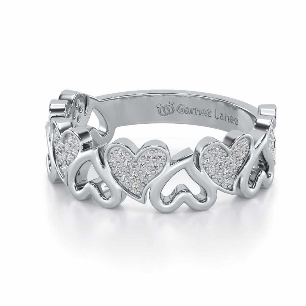 Heart Line Silver Band Ring - White Gold - Image 2