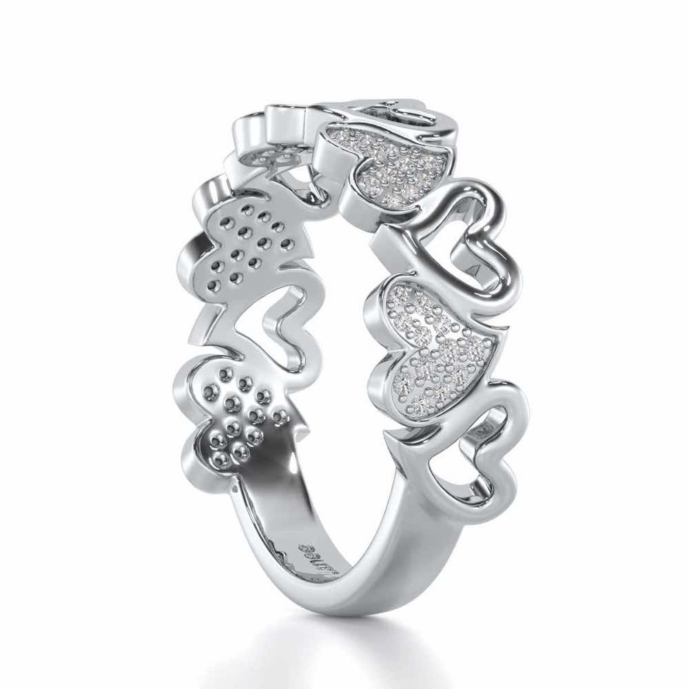 Heart Line Silver Band Ring - White Gold - Image 3