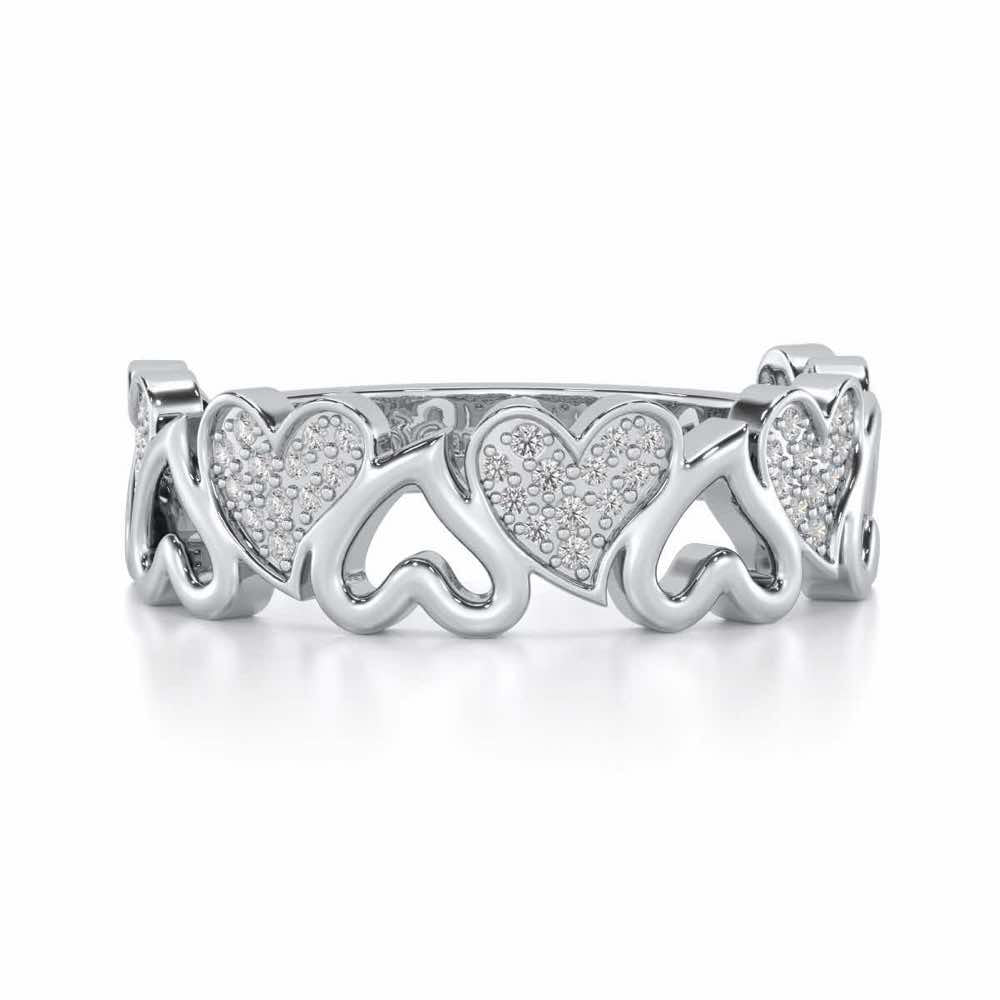 Heart Line Silver Band Ring - White Gold - Image 4