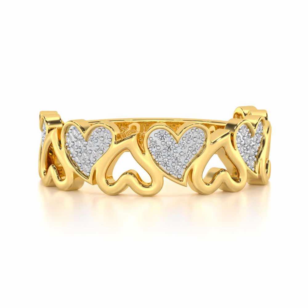 Heart Line Silver Band Ring - Yellow Gold - Image 4