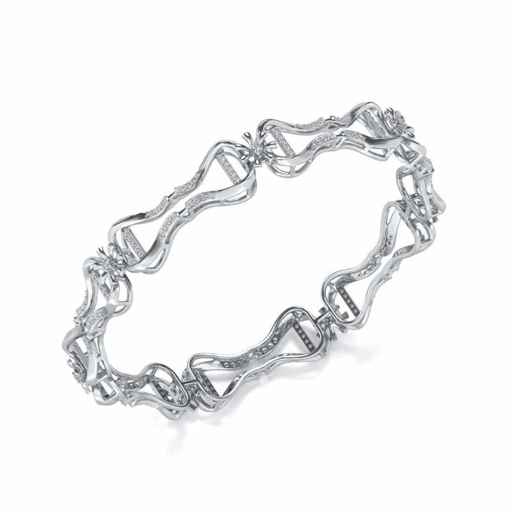 Heart Locked Silver Bangles - White Gold - Image 1