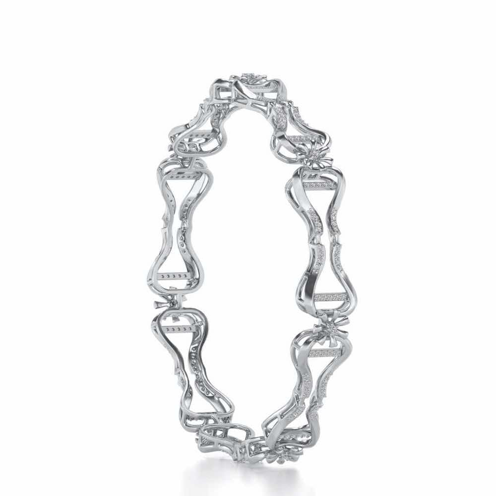 Heart Locked Silver Bangles - White Gold - Image 3