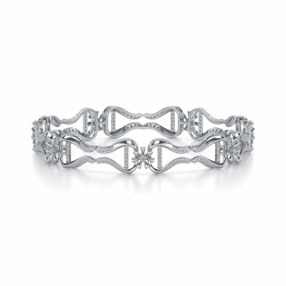 Heart Locked Silver Bangles - White Gold - Image 4