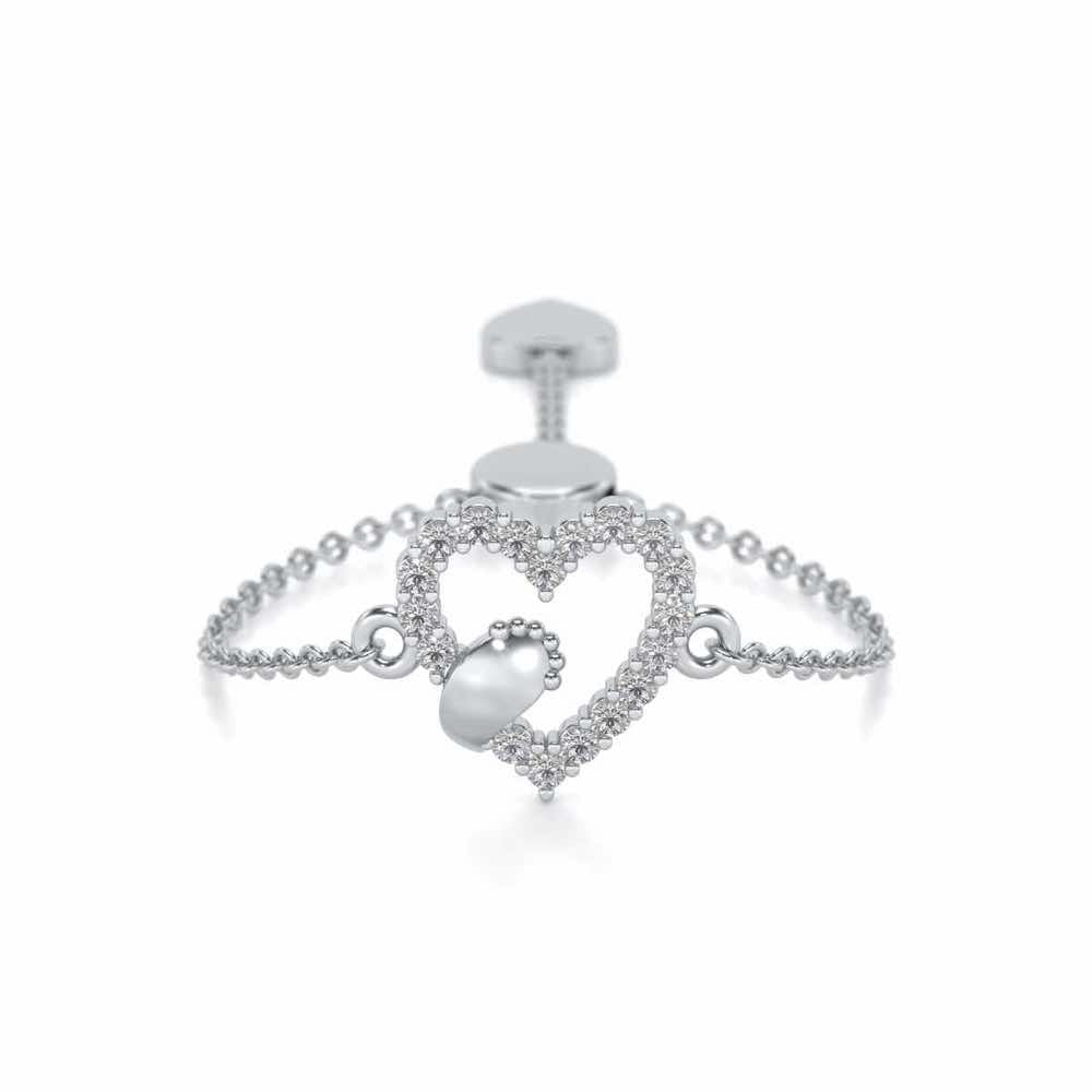Heart Paw Adjustable Silver Ring - White Gold - Image 1