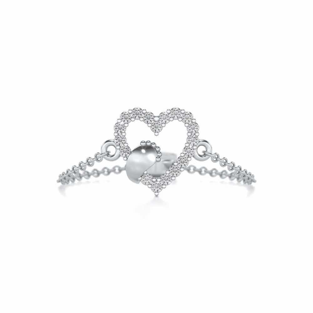 Heart Paw Adjustable Silver Ring - White Gold - Image 4