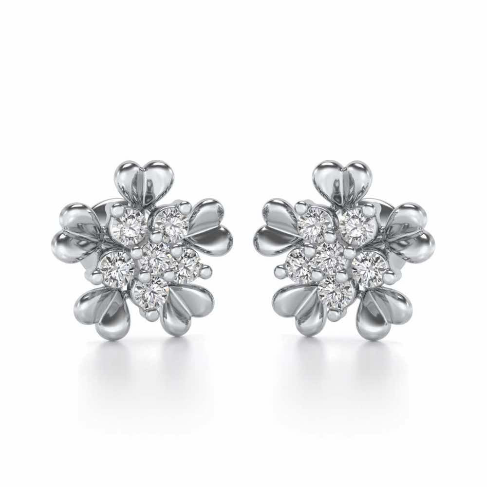 Heart Petals Silver Earrings - White Gold - Image 1