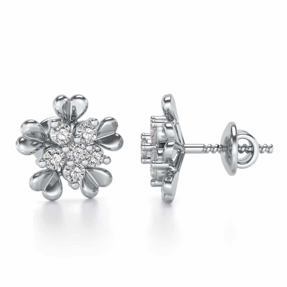 Heart Petals Silver Earrings - White Gold - Image 4