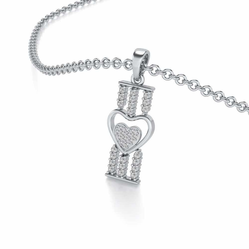 Heart Pillar Silver Pendant - White Gold - Image 2