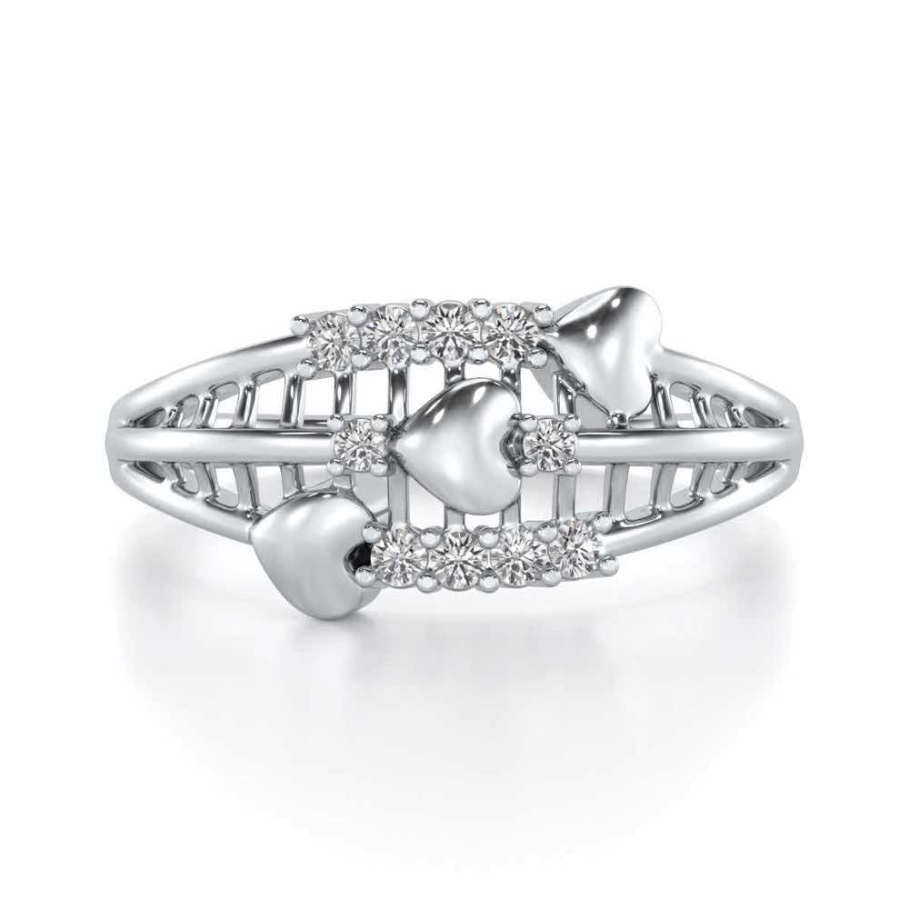 Heart Tracery Silver Ring - White Gold - Image 4