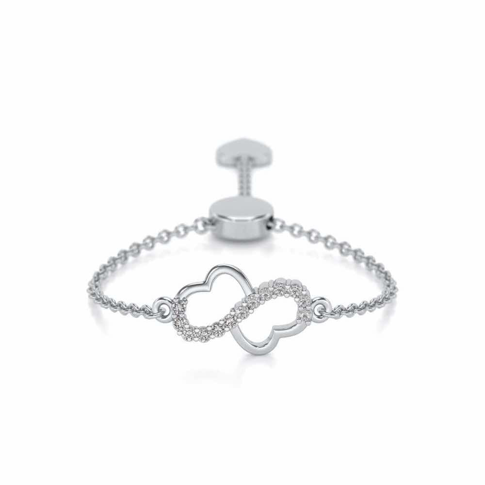 Heart Wave Adjustable Silver Ring - White Gold - Image 1