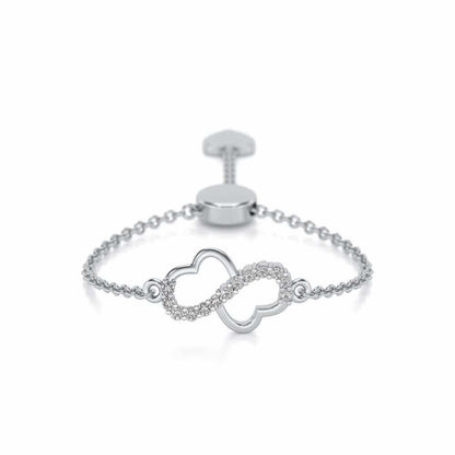 Heart Wave Adjustable Silver Ring - White Gold - Image 1