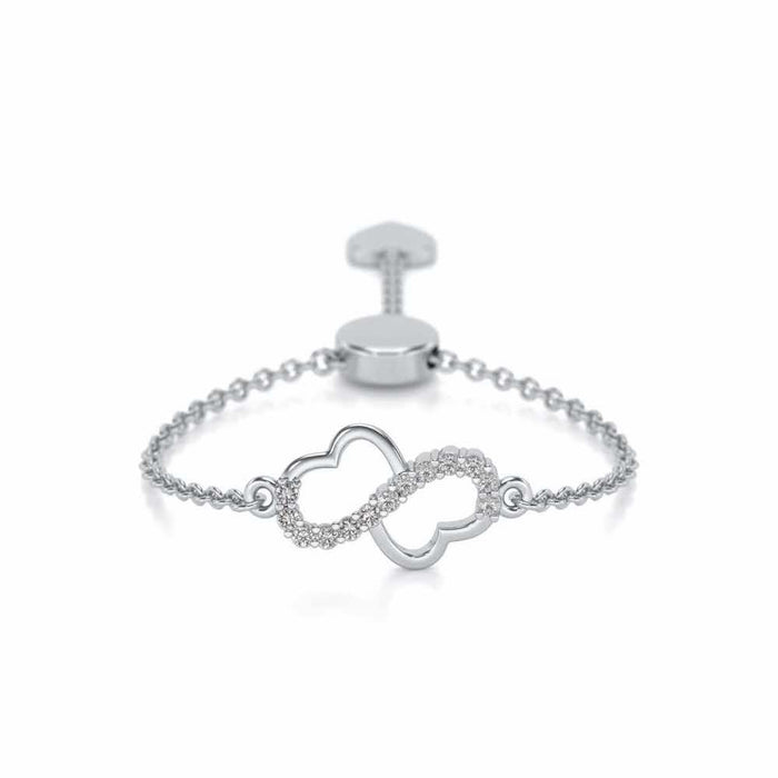Heart Wave Adjustable Silver Ring - White Gold - Image 1
