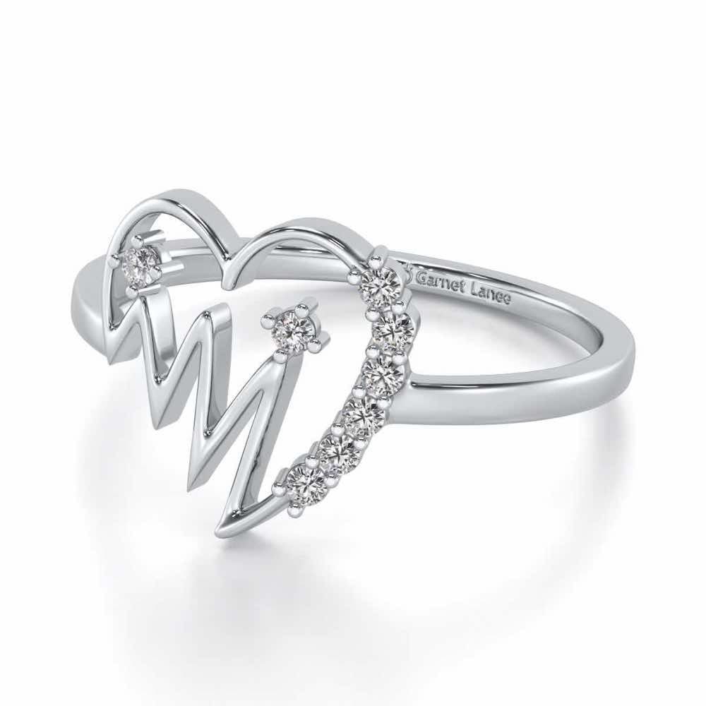 Heart beats Silver Ring - White Gold - Image 2