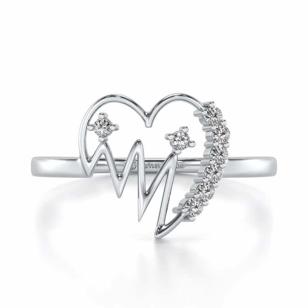 Heart beats Silver Ring - White Gold - Image 4