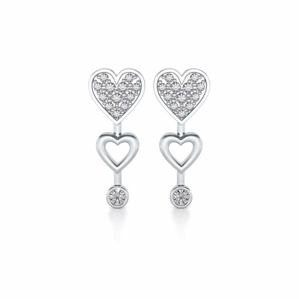 Heart charm Silver Earrings - White Gold - Image 1