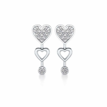 Heart charm Silver Earrings - White Gold - Image 1