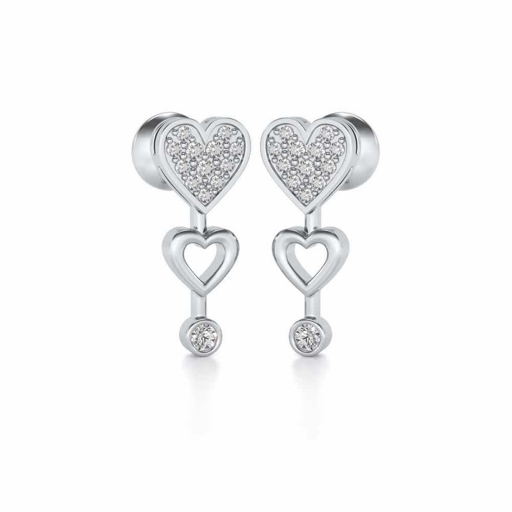 Heart charm Silver Earrings - White Gold - Image 2