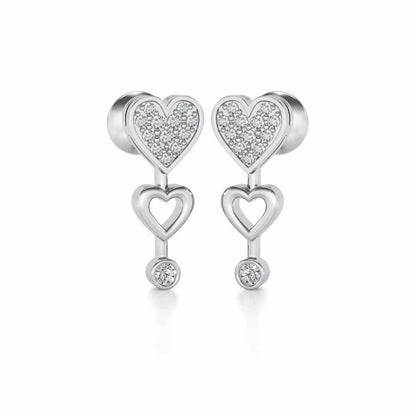 Heart charm Silver Earrings - White Gold - Image 2