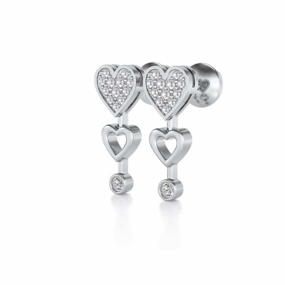 Heart charm Silver Earrings - White Gold - Image 3