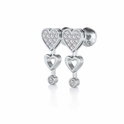 Heart charm Silver Earrings - White Gold - Image 3