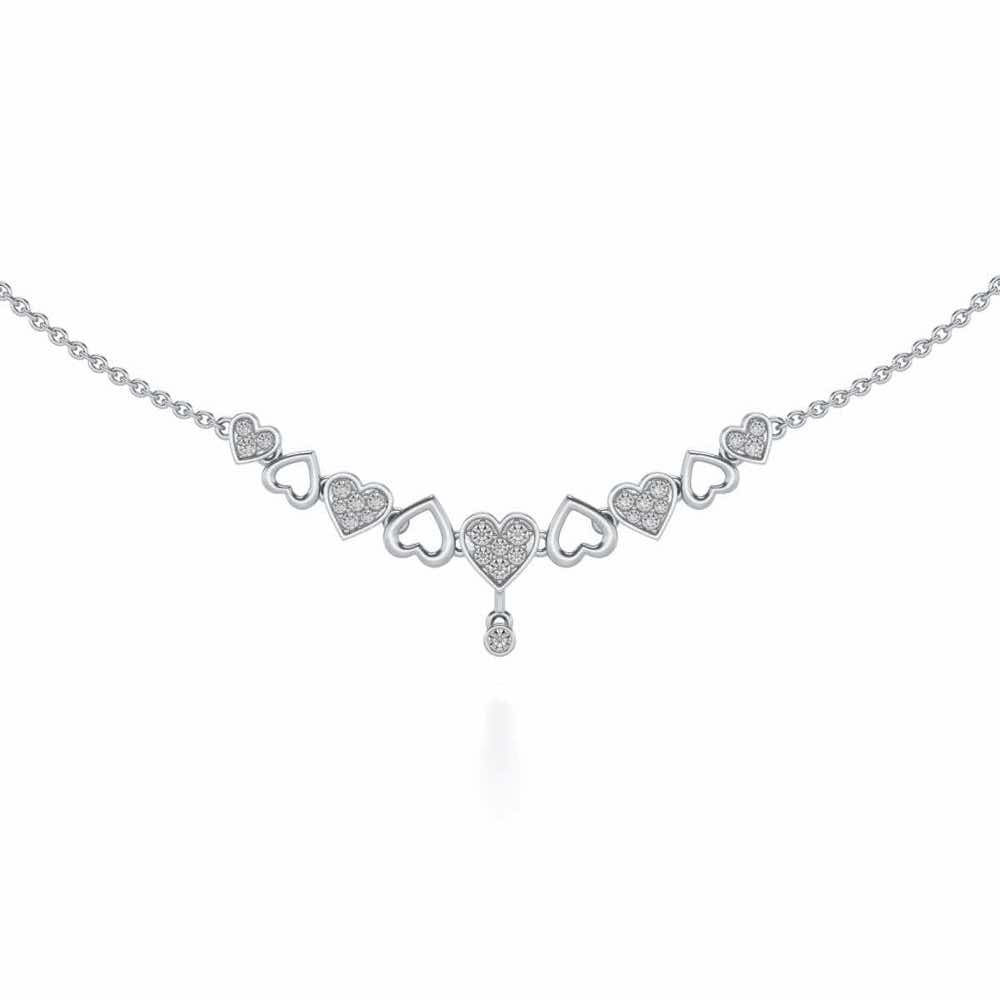 Heart charm Silver Necklace - White Gold - Image 1