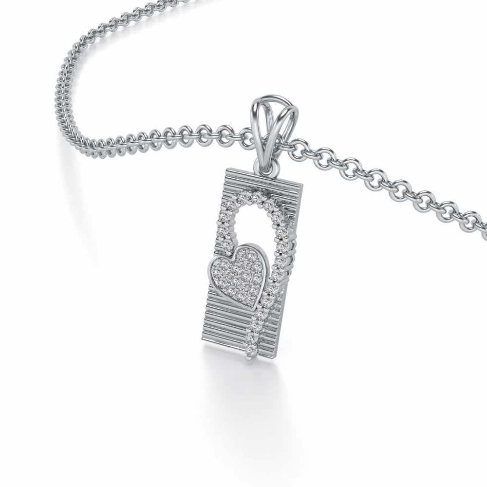 Heart in Heart Silver Pendant - White Gold - Image 2