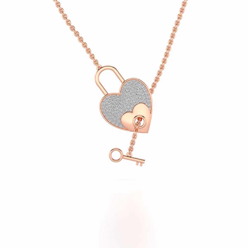 Heart n Key Silver Pendant - Rose Gold - Image 1