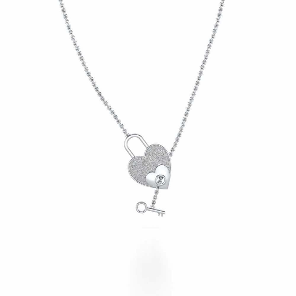 Heart n Key Silver Pendant - White Gold - Image 2