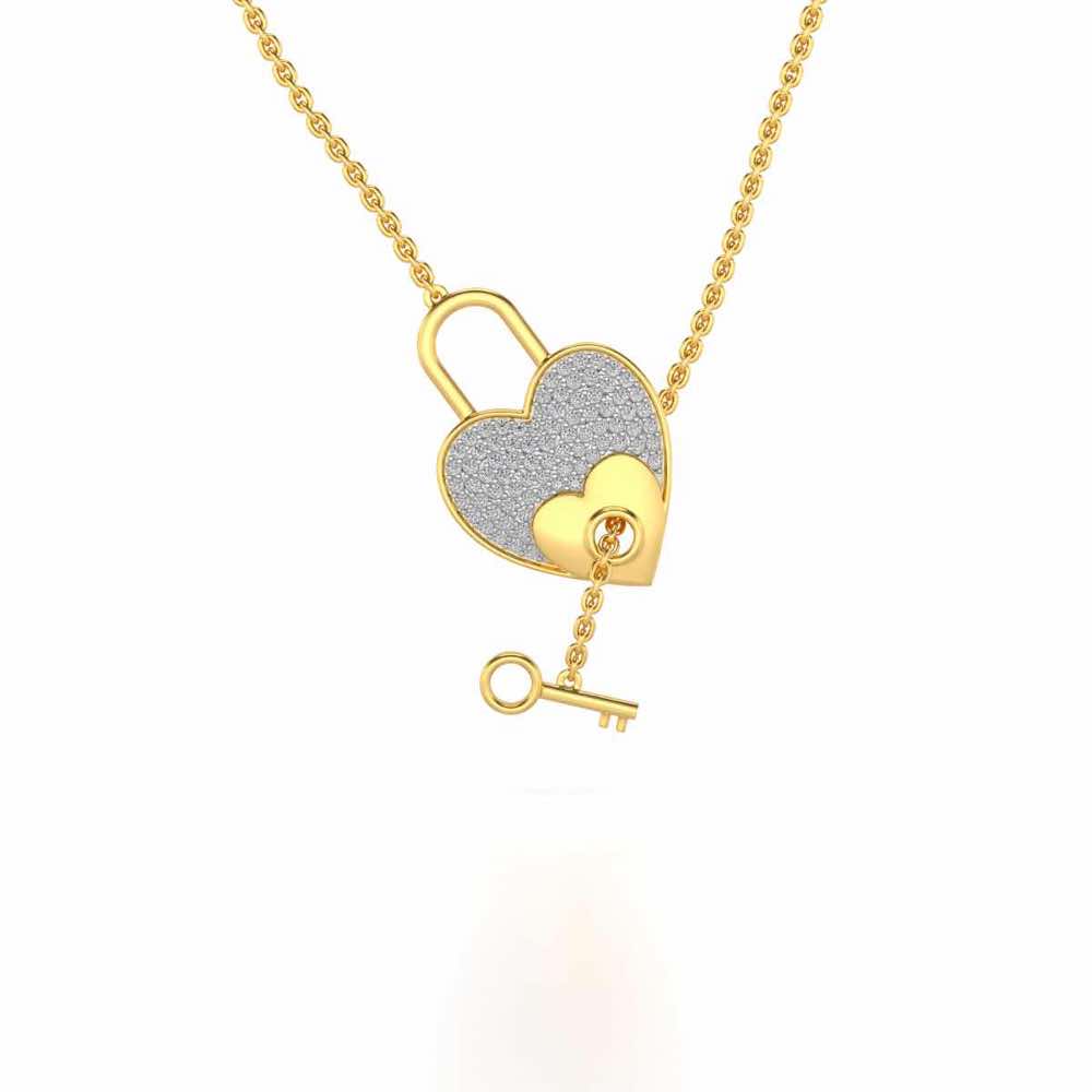 Heart n Key Silver Pendant - Yellow Gold - Image 1