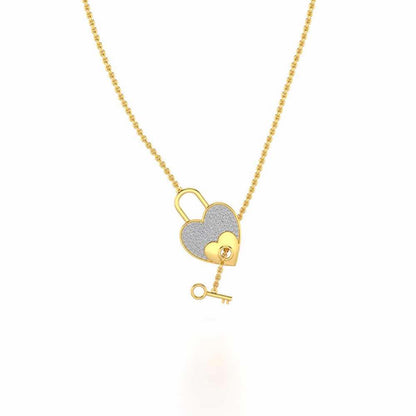 Heart n Key Silver Pendant - Yellow Gold - Image 2