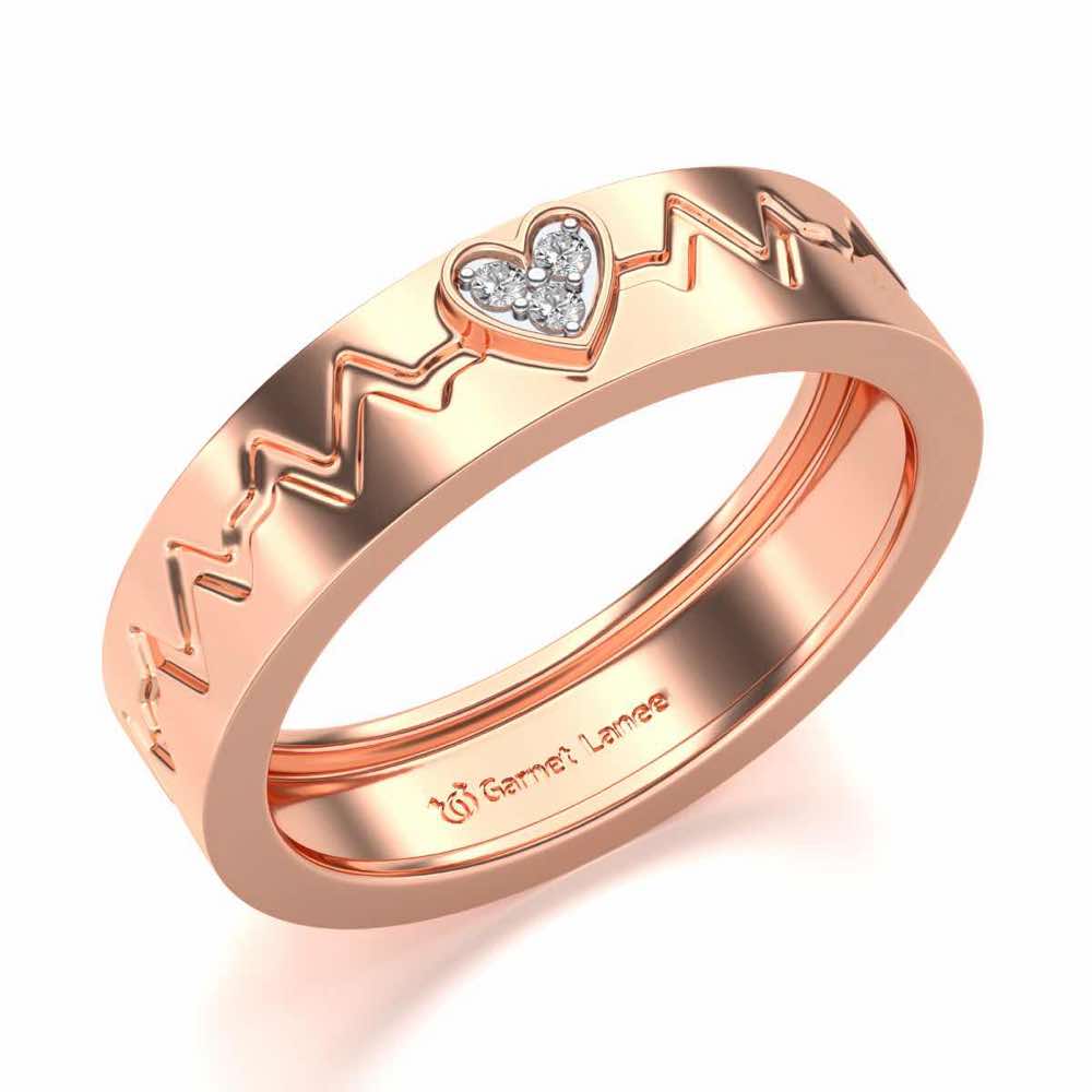 Heartbeat Silver Band Ring - Rose Gold - Image 1