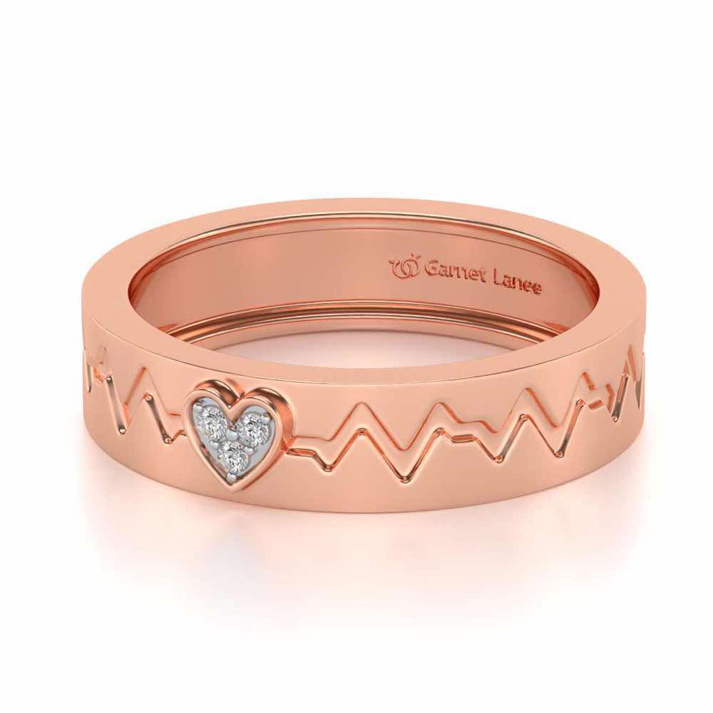 Heartbeat Silver Band Ring - Rose Gold - Image 2