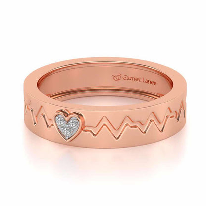 Heartbeat Silver Band Ring - Rose Gold - Image 2