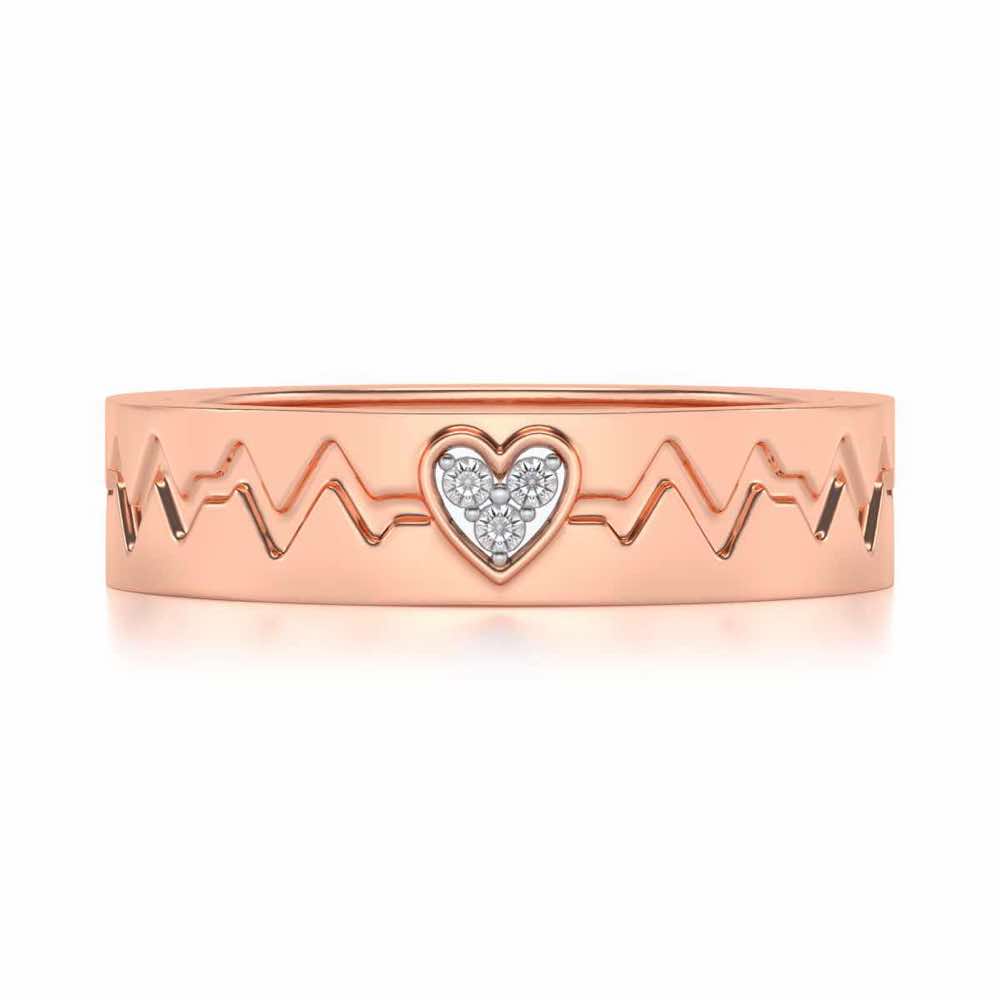 Heartbeat Silver Band Ring - Rose Gold - Image 4