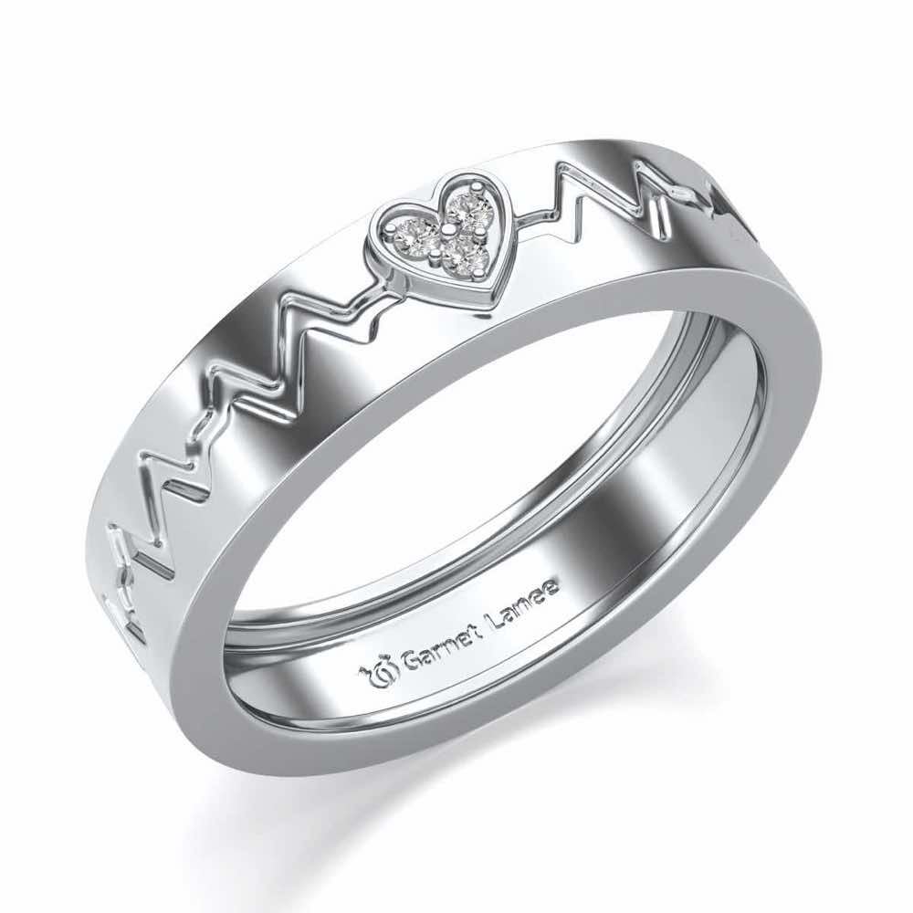Heartbeat Silver Band Ring - White Gold - Image 1