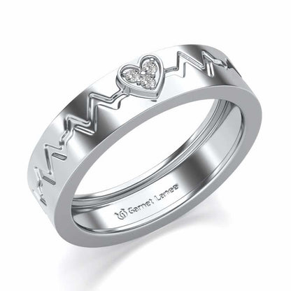 Heartbeat Silver Band Ring - White Gold - Image 1