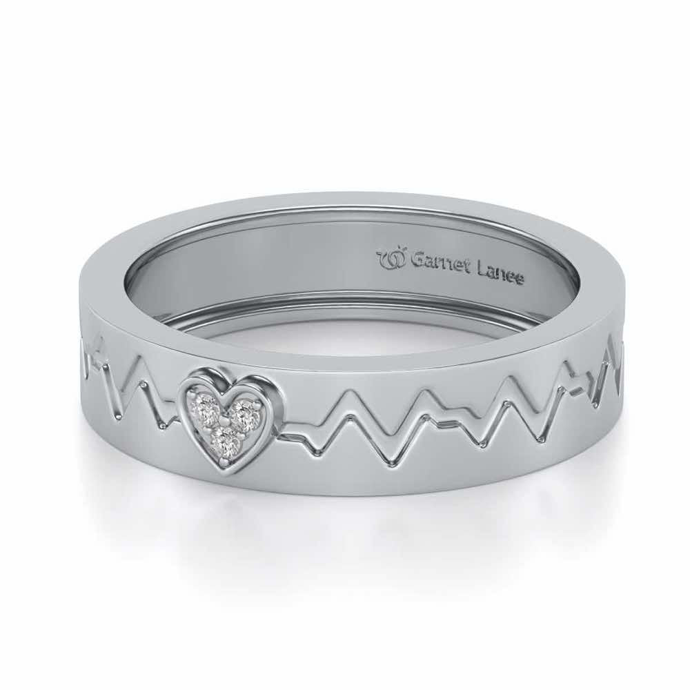 Heartbeat Silver Band Ring - White Gold - Image 2