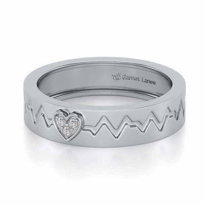 Heartbeat Silver Band Ring - White Gold - Image 2