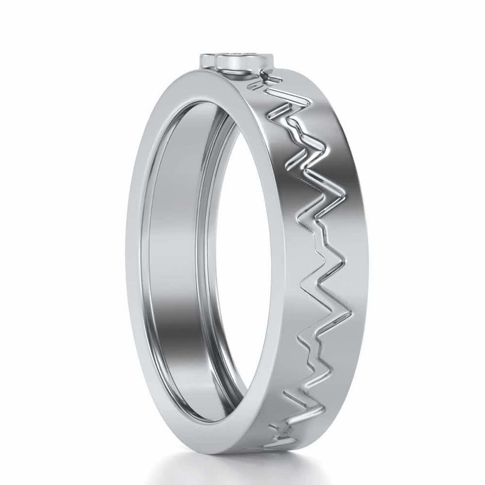 Heartbeat Silver Band Ring - White Gold - Image 3