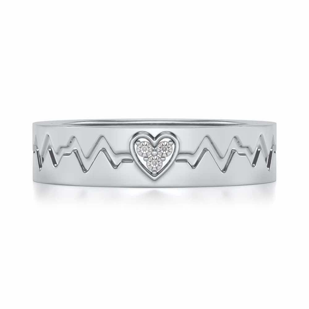 Heartbeat Silver Band Ring - White Gold - Image 4